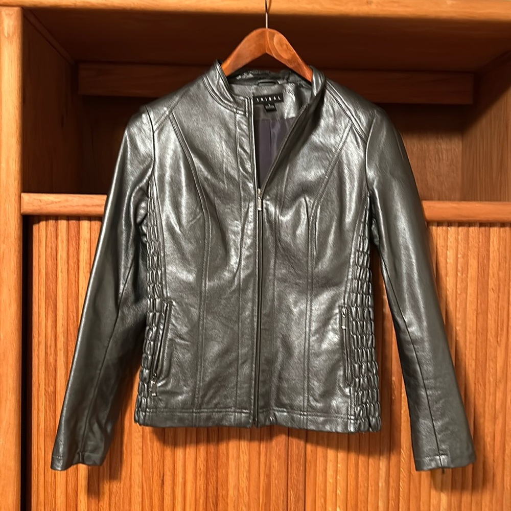 Tribal ‘pleather’ gunmetal grey metallic jacket